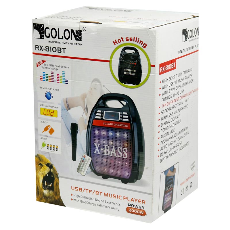 اسپیکر چمدانی بلوتوثی رم و فلش خور Golon RX-810BT + میکروفون و ریموت کنترل