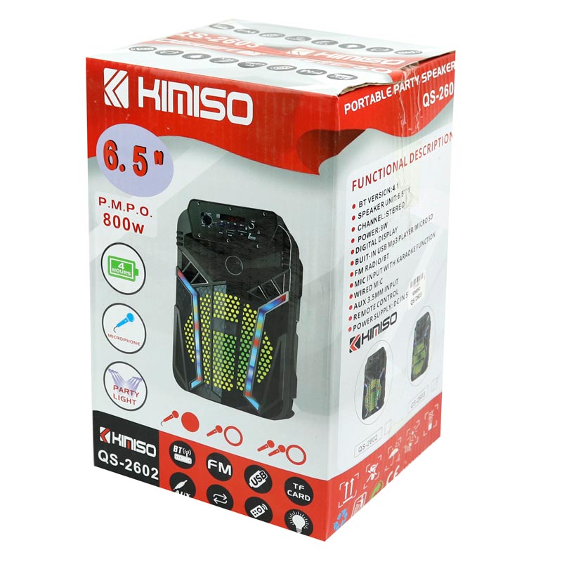 اسپیکر چمدانی بلوتوثی رم و فلش خور Kimiso QS-2603 + میکروفون و ریموت کنترل