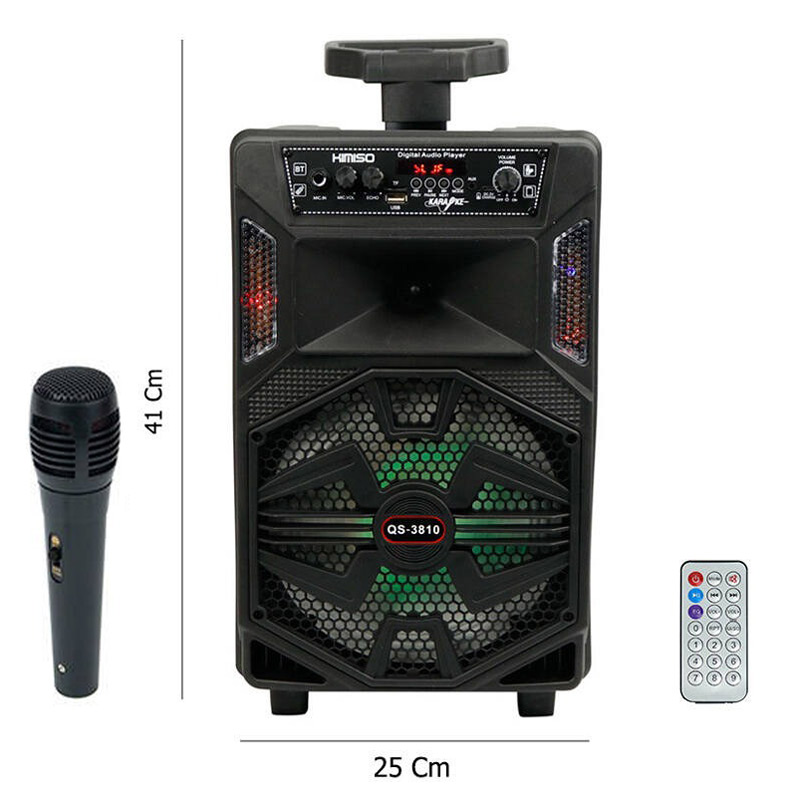 اسپیکر چمدانی بلوتوثی رم و فلش خور Kimiso QS-3810 + میکروفون و ریموت کنترل