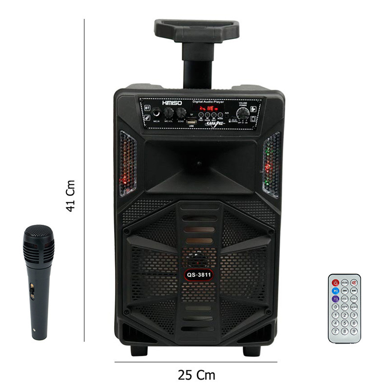 اسپیکر چمدانی بلوتوثی رم و فلش خور Kimiso QS-3811 + میکروفون و ریموت کنترل