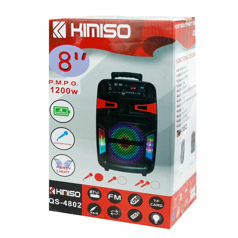 اسپیکر چمدانی بلوتوثی رم و فلش خور Kimiso QS-4802 + میکروفون و ریموت کنترل