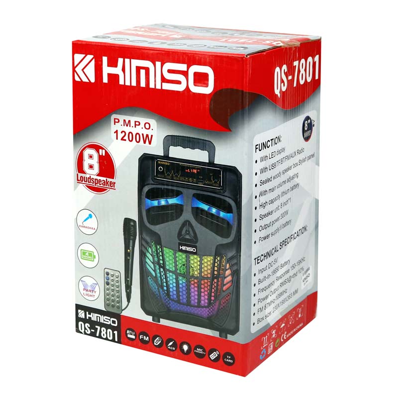 اسپیکر چمدانی بلوتوثی رم و فلش خور Kimiso QS-7801 + میکروفون و ریموت کنترل