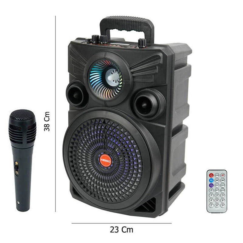 اسپیکر چمدانی بلوتوثی رم و فلش خور Kimiso QS-7808 + میکروفون و ریموت کنترل