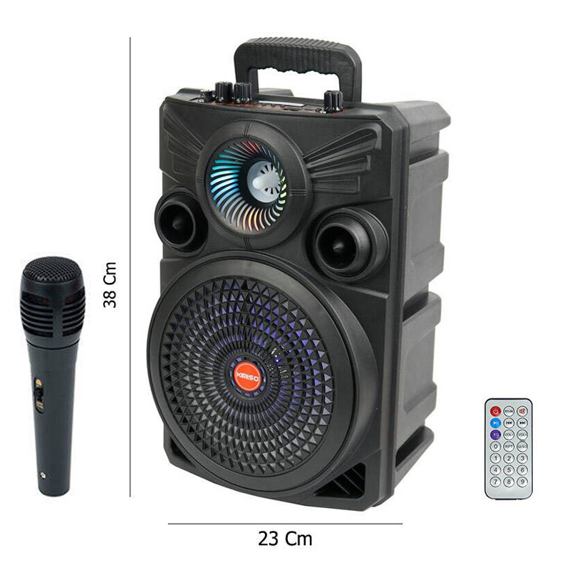 اسپیکر چمدانی بلوتوثی رم و فلش خور Kimiso QS-7808 + میکروفون و ریموت کنترل