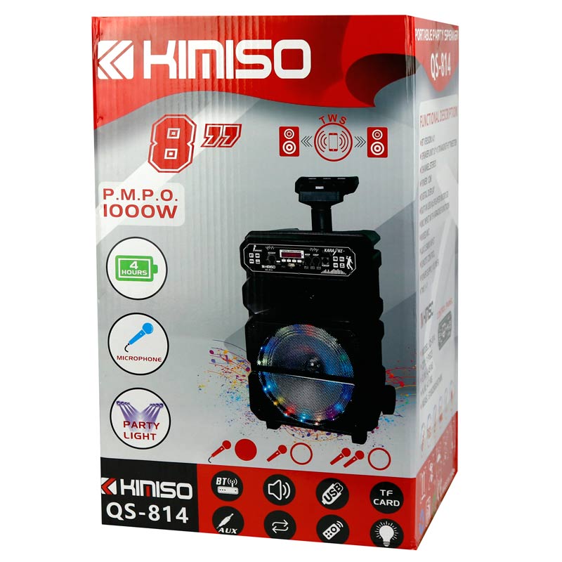 اسپیکر چمدانی بلوتوثی رم و فلش خور Kimiso QS-814 + میکروفون و ریموت کنترل