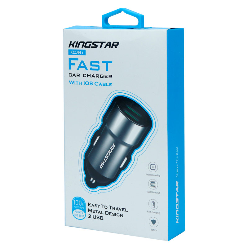 شارژر فندکی فست شارژ KingStar KC144i 3.4A + کابل آیفونی