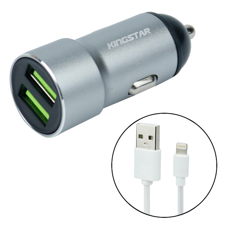 شارژر فندکی فست شارژ KingStar KC144i 3.4A + کابل آیفونی