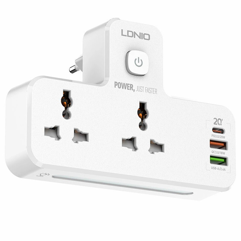 چند راهی 2 خانه برق الدینیو SC2311 + شارژر USB و Type-C