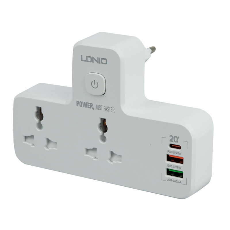 چند راهی 2 خانه برق الدینیو SC2311 + شارژر USB و Type-C