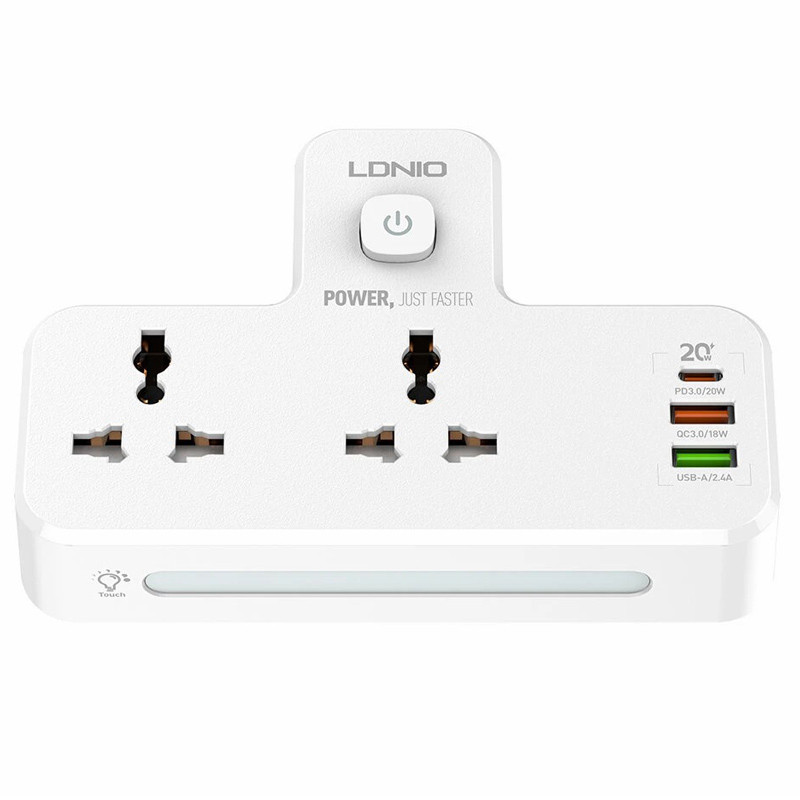 چند راهی 2 خانه برق الدینیو SC2311 + شارژر USB و Type-C