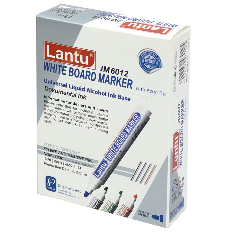 ماژیک وایت برد نوک گرد رنگی Lantu JM6012 بسته 12 عددی