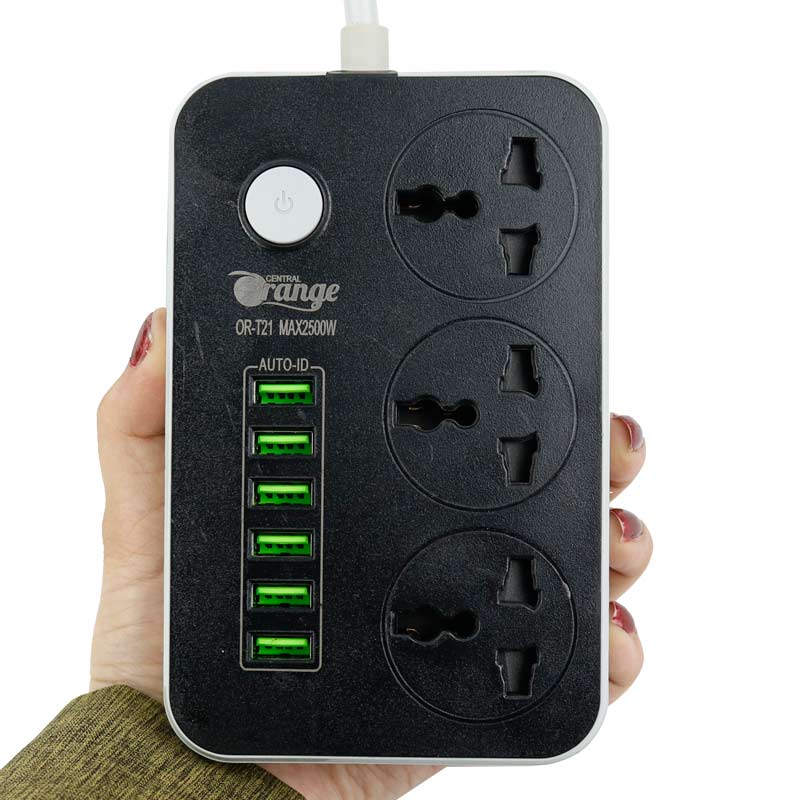 چند راهی 3 خانه اورنج OR-T21 با کابل 2 متری + شارژر USB