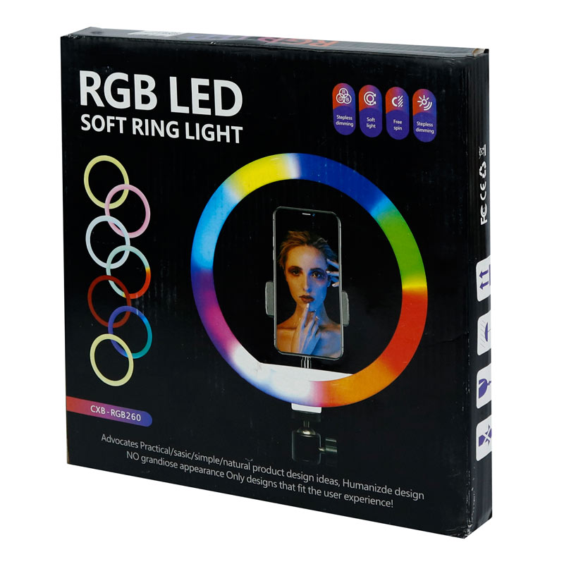 رینگ لایت پایه دار 10 اینچ RGB LED CXB-RGB260