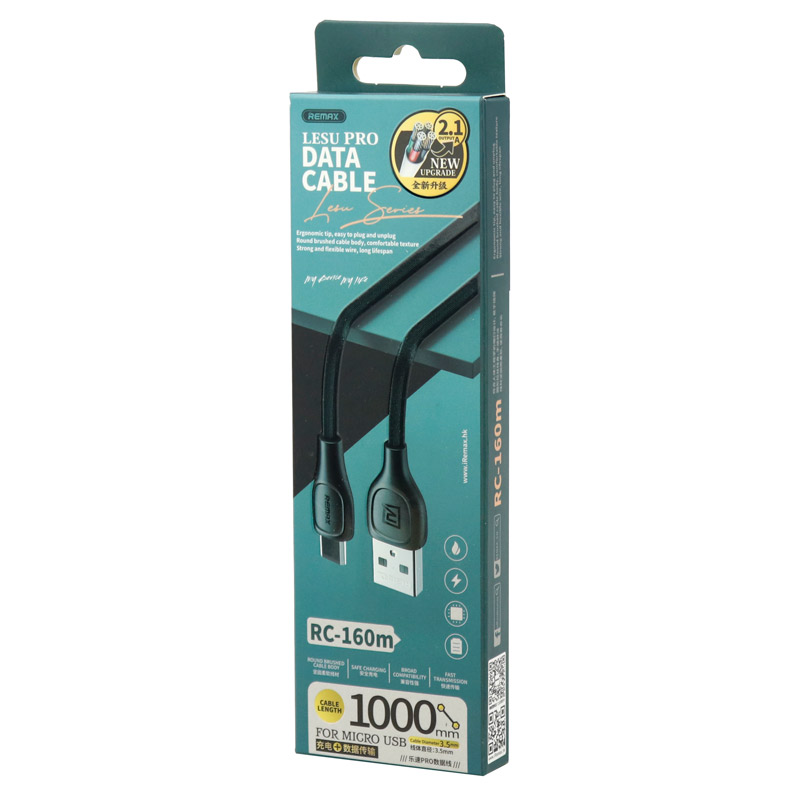 کابل میکرو یو اس بی Remax RC-160m 2.1A 1m