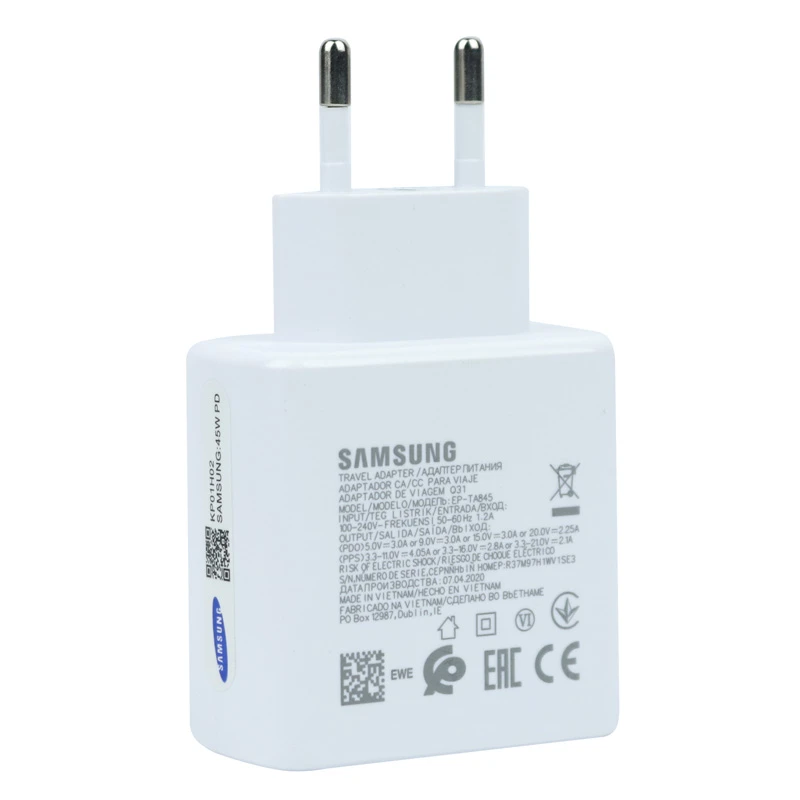 شارژر دیواری 45 وات سامسونگ EP-TA845 PD 3A شرینک + کابل تایپ سی