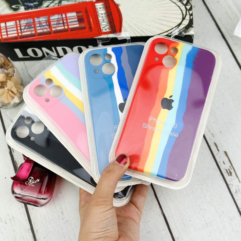 قاب سیلیکونی اورجینال رنگین کمانی محافظ لنزدار iPhone 13 Pro