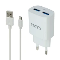 شارژر دیواری TSCO TTC 62 2Port 2.1A + کابل میکرو یو اس بی