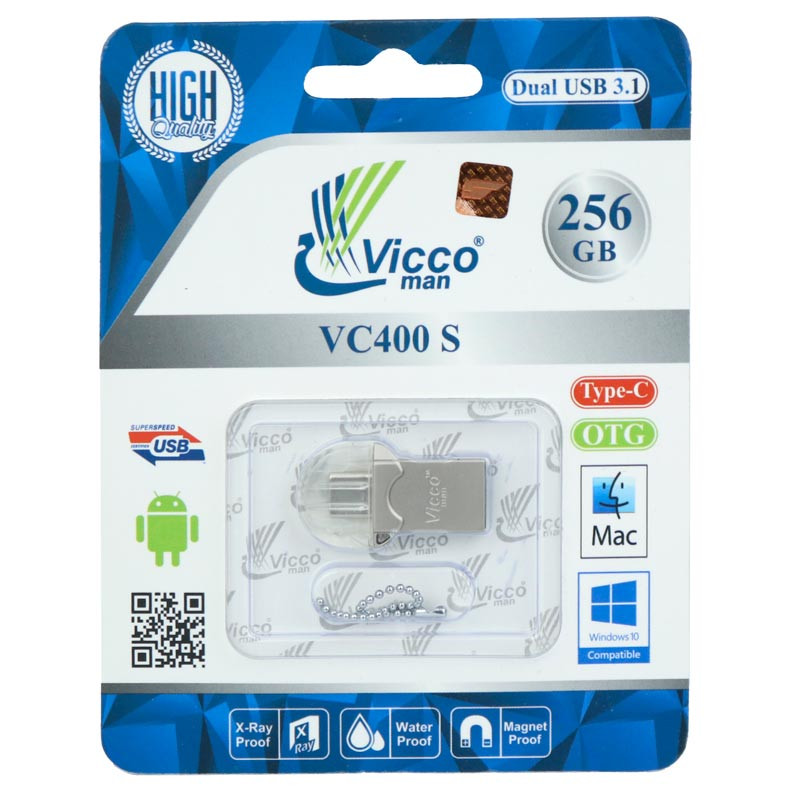 فلش 256 گیگ ویکومن Vicco Man VC400 OTG Type-C USB3.1