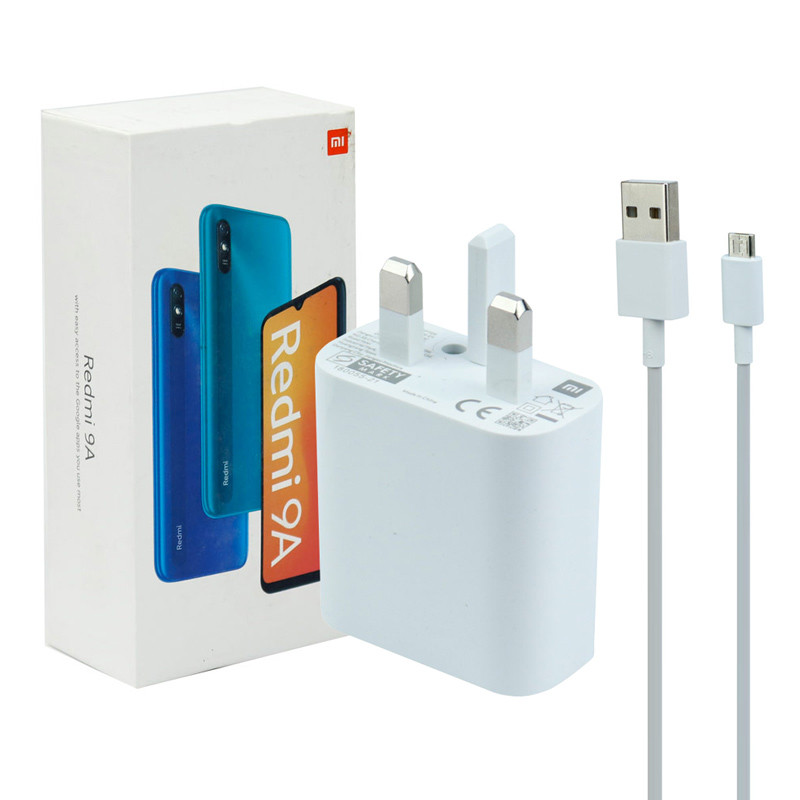شارژر دیواری Xiaomi Redmi 9A 2A 10W سرجعبه + کابل میکرو یو اس بی و جعبه گوشی