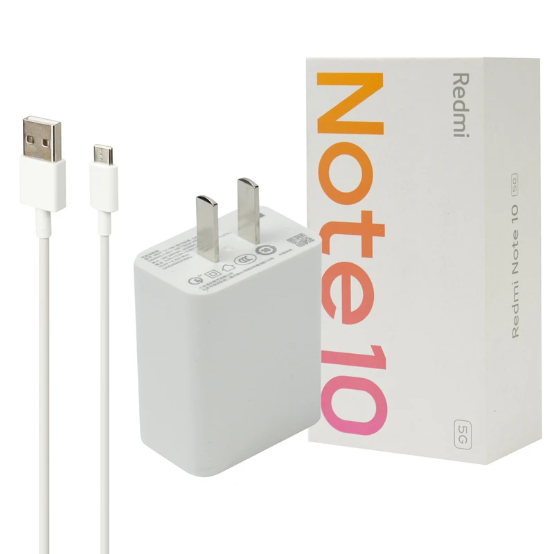 شارژر دیواری فست شارژ Xiaomi Redmi Note 10 3A QC3 PD 22.5W سرجعبه + کابل Type-C و جعبه گوشی