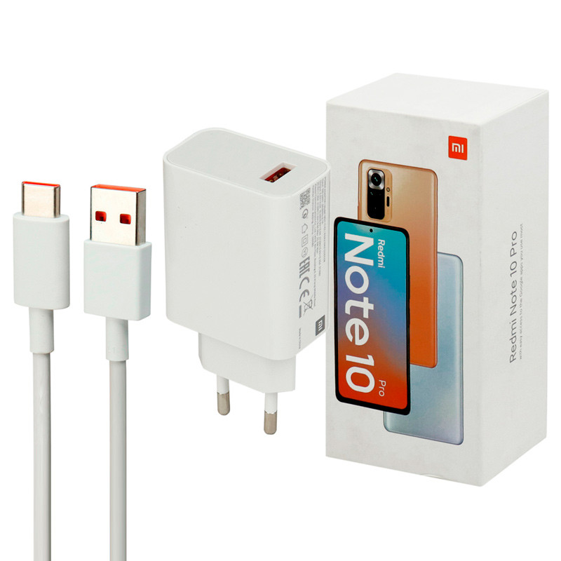 شارژر دیواری فست شارژ Xiaomi Redmi Note 10 Pro 3A QC3 PD 33W سرجعبه + کابل Type-C و جعبه گوشی