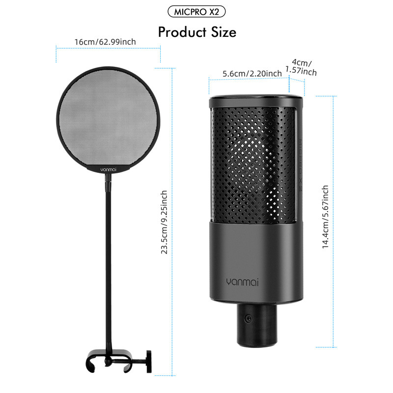 میکروفون کندانسور و پایه لرزشگیر Yanmai Micpro X2 + پاپ فیلتر