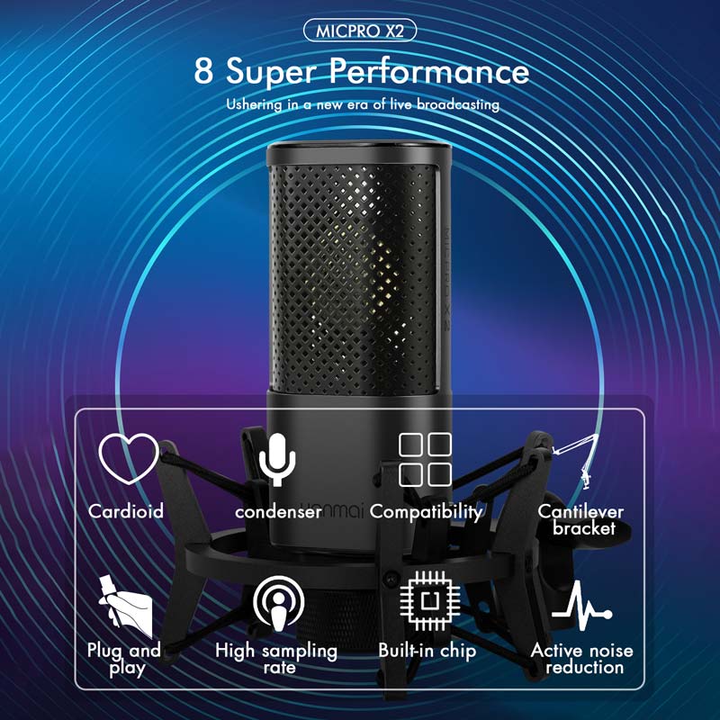 میکروفون کندانسور و پایه لرزشگیر Yanmai Micpro X2 + پاپ فیلتر