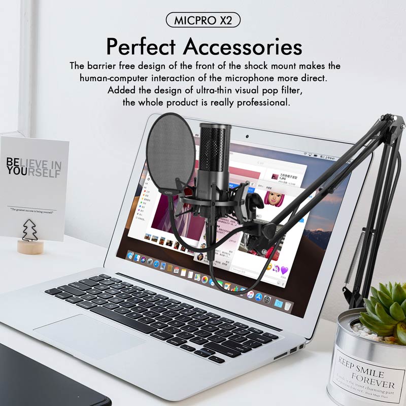 میکروفون کندانسور و پایه لرزشگیر Yanmai Micpro X2 + پاپ فیلتر