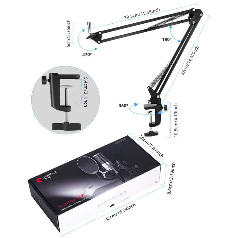 میکروفون کندانسور و پایه لرزشگیر Yanmai Micpro X2 + پاپ فیلتر