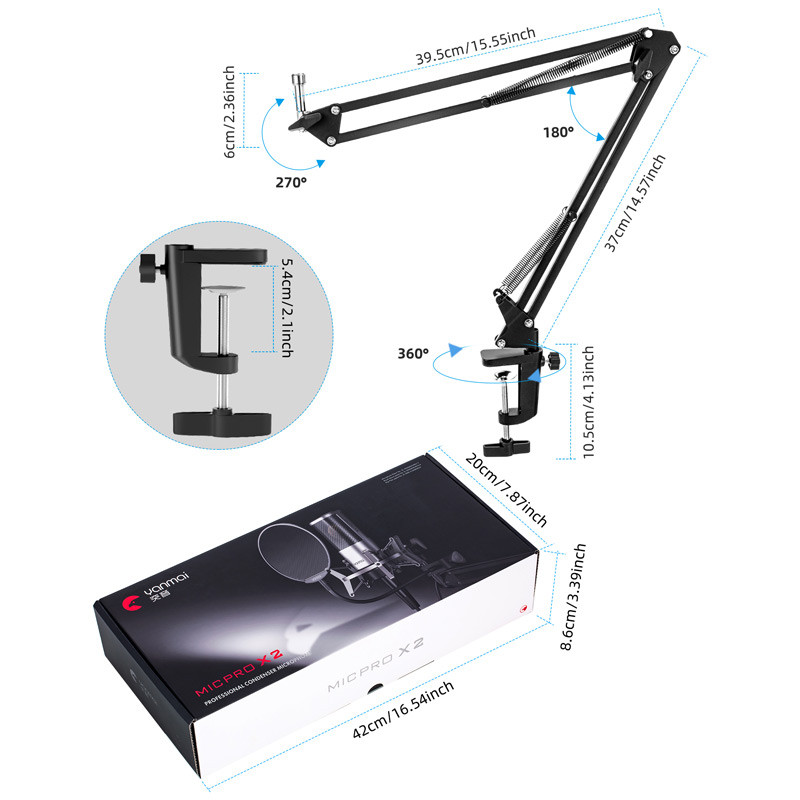میکروفون کندانسور و پایه لرزشگیر Yanmai Micpro X2 + پاپ فیلتر