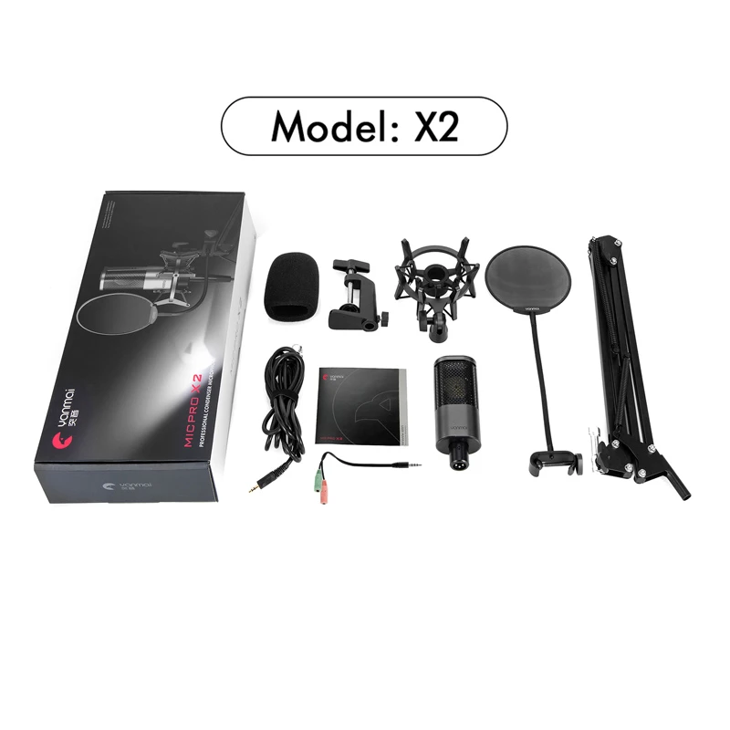 میکروفون کندانسور و پایه لرزشگیر Yanmai Micpro X2 + پاپ فیلتر