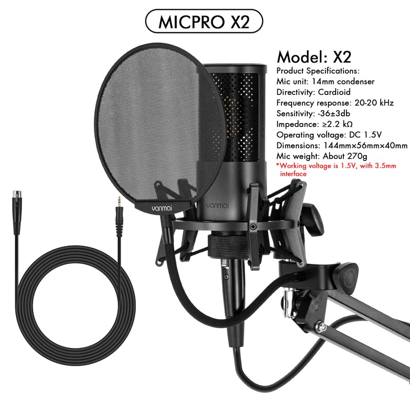 میکروفون کندانسور و پایه لرزشگیر Yanmai Micpro X2 + پاپ فیلتر