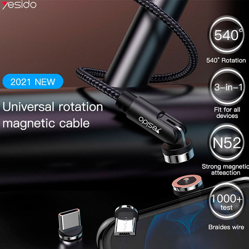 کابل 3 سر مگنتی فست شارژ Yesido CA68 2A 1m
