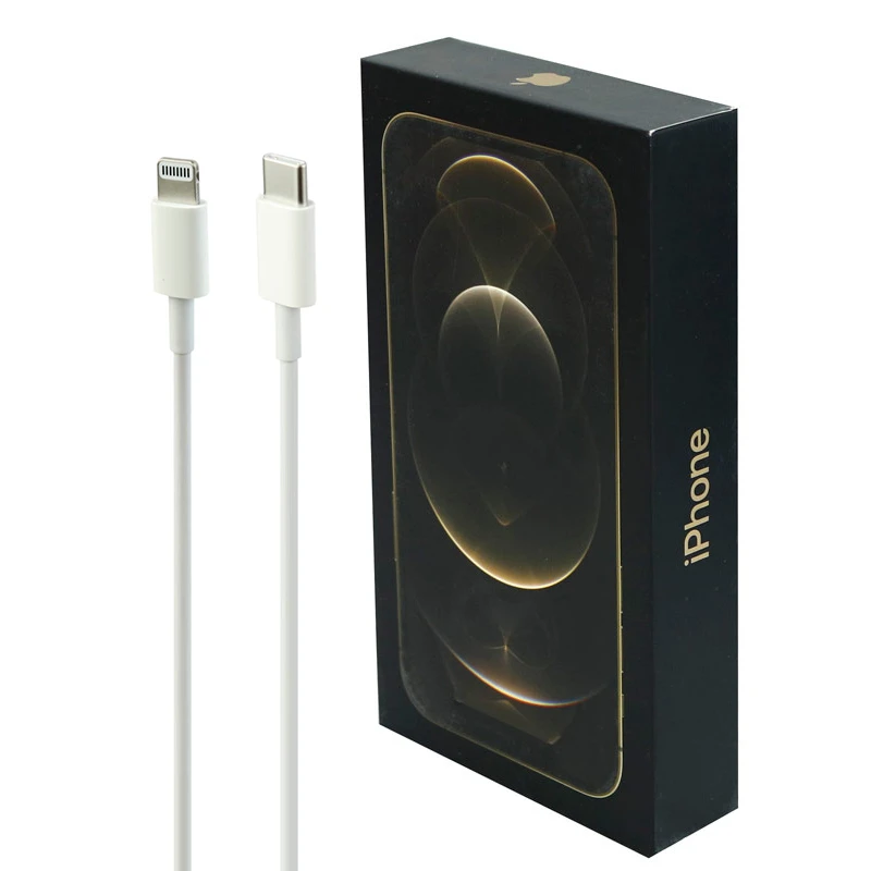 کابل تبدیل فست شارژ iPhone 12 Pro Type-C to Lightning 1m سرجعبه + جعبه طلایی گوشی