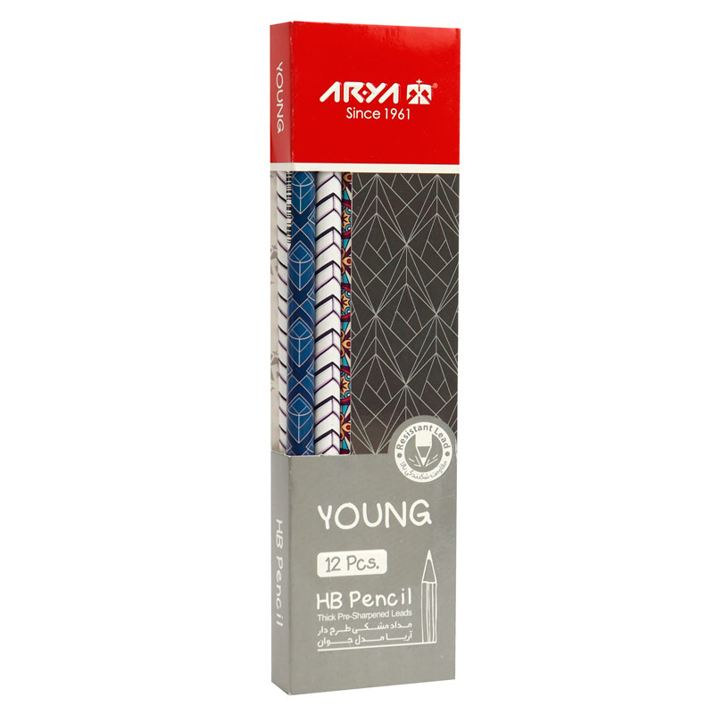 مداد مشکی طرح دار آریا Arya 3044 بسته 12 عددی