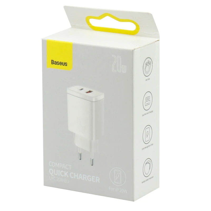 کلگی فست شارژ Baseus Compact CCXJ-B 2Port 3A QC3 PD 20W