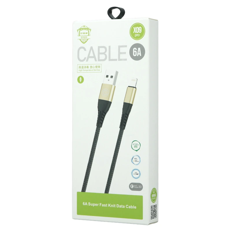 کابل آیفونی فست شارژ CAZA X09 Pro 6A QC3.0 1m