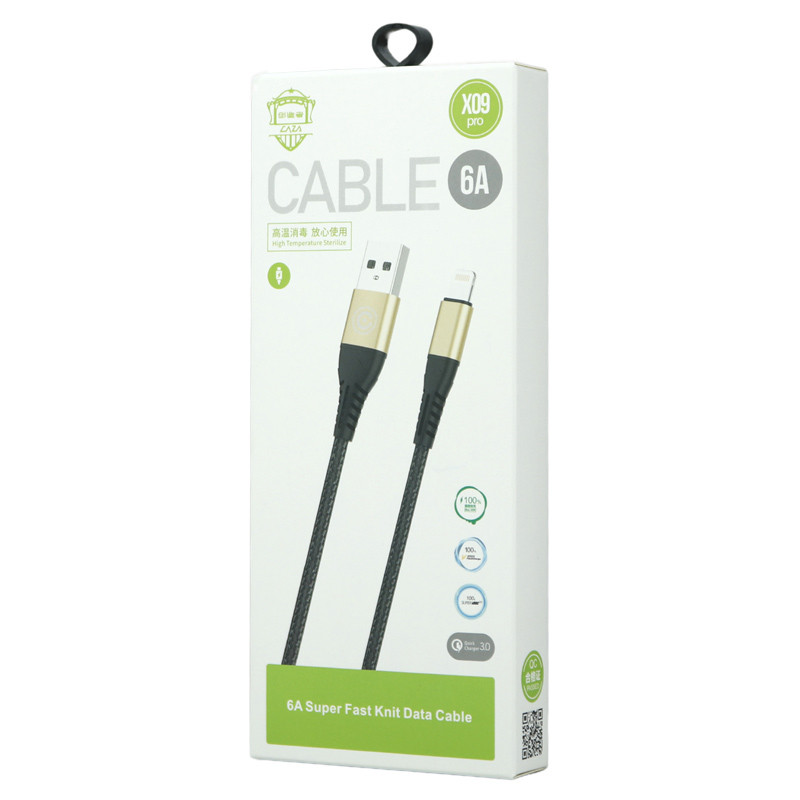 کابل آیفونی فست شارژ CAZA X09 Pro 6A QC3.0 1m