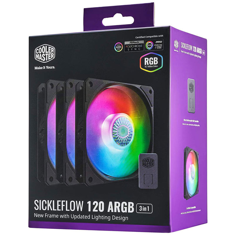 فن کیس کولر مستر 12*12 Cooler Master SICKLEFLOW 120 ARGB بسته 3 عددی