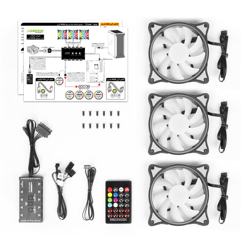 فن کیس گرین Huracan Fan GFK120M-Argb بسته 3 عددی