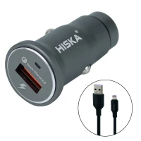 شارژر فندکی فست شارژ Hiska CC-301Q QC3 PD 3A + کابل آیفونی