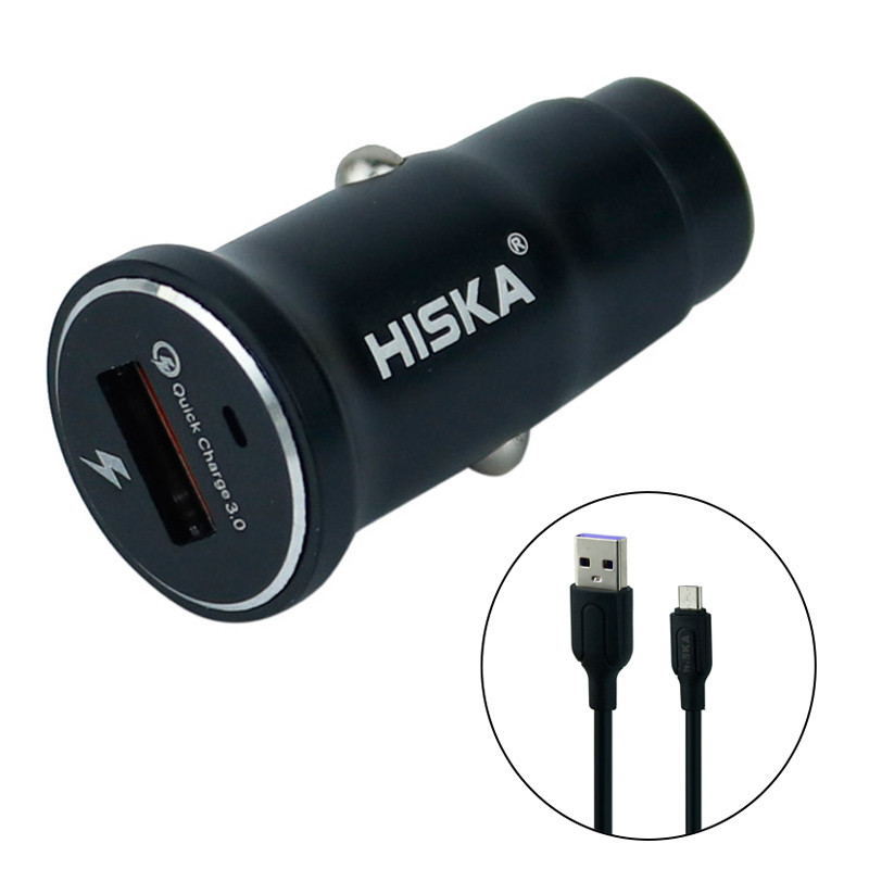 شارژر فندکی فست شارژ Hiska CC-301Q QC3 PD 3A + کابل میکرو یو اس بی