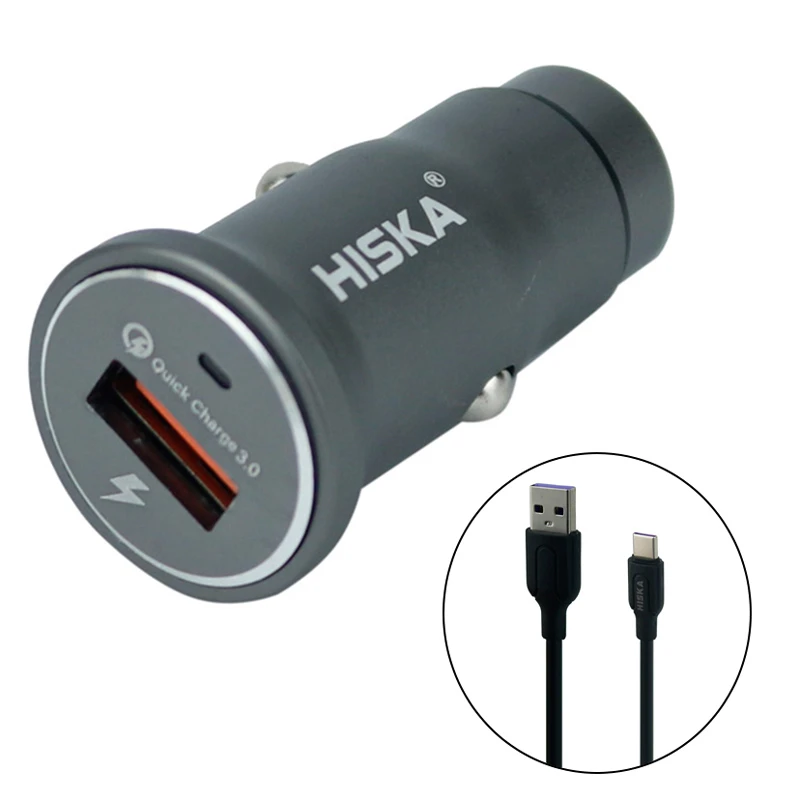 شارژر فندکی فست شارژ Hiska CC-301Q QC3 3A + کابل Type-C