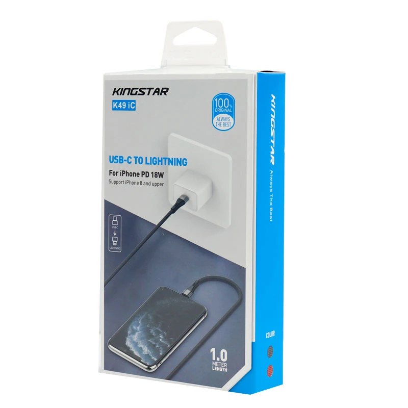 کابل تبدیل فست شارژ KingStar K49 iC Type-C To Lightning 2A PD 18W 1m + کابل هدیه