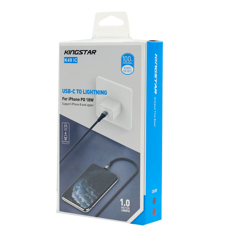 کابل تبدیل فست شارژ KingStar K49 iC Type-C To Lightning 2A PD 18W 1m + کابل هدیه
