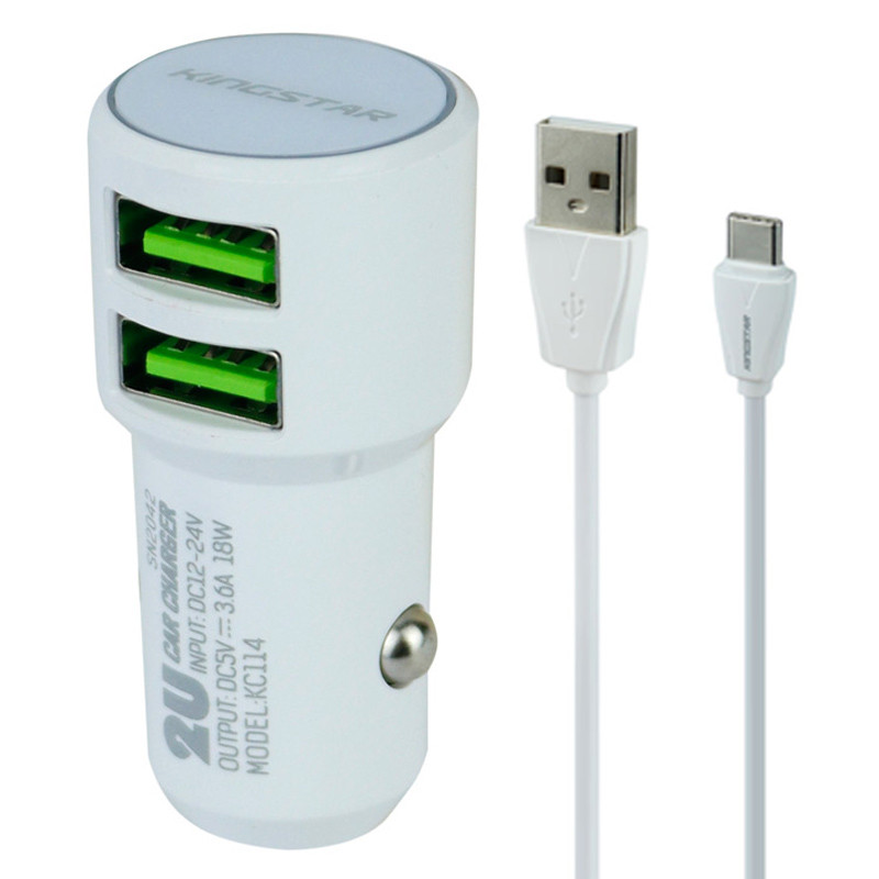 شارژر فندکی فست شارژ KingStar KC114C 3.6A 18W + کابل Type-C