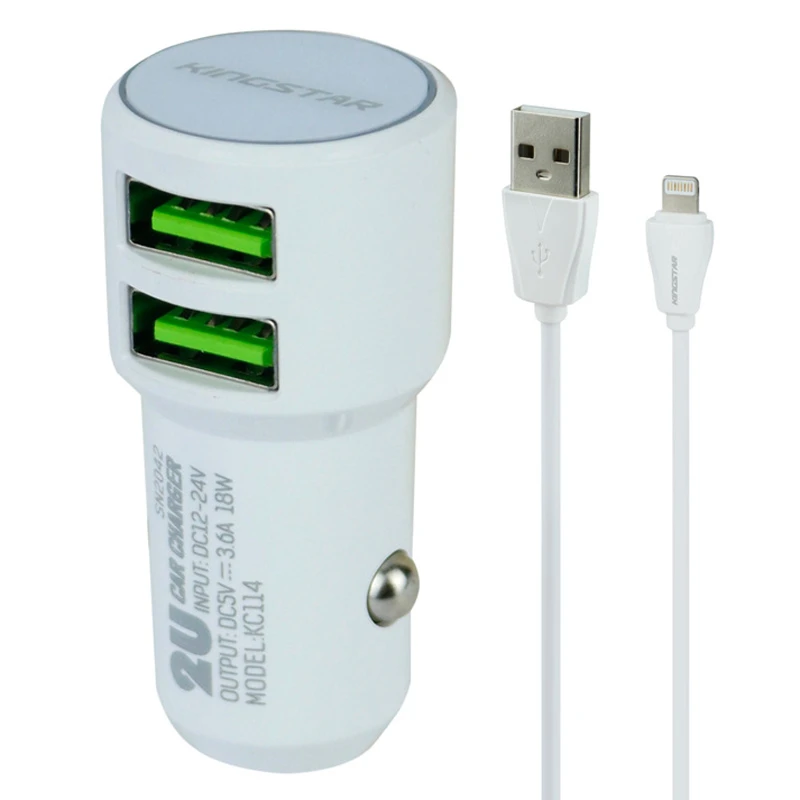 شارژر فندکی فست شارژ KingStar KC114i 3.6A 18W + کابل آیفونی