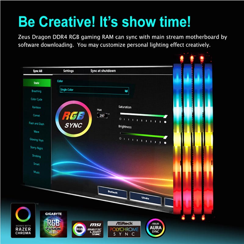رم کامپیوتر Kingmax Zeus Dragon RGB DDR4 8GB 3200MHz CL17 Single