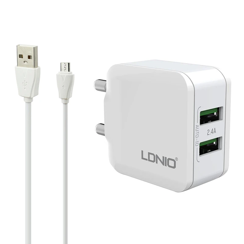 شارژر دیواری فست شارژ LDNIO A2202 2.4A 12W + کابل میکرو یو اس بی