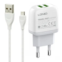 شارژر دیواری فست شارژ LDNIO A2219 2.4A 12W + کابل میکرو یو اس بی